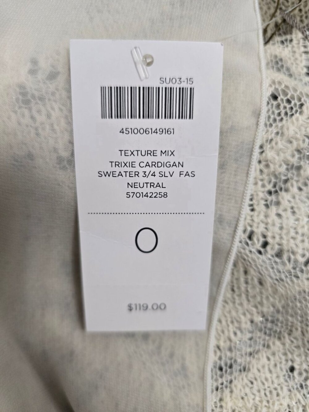 NWT Chicos Trixie Cardigan Cream 3/4 Sleeve Open Front Lace Sweater Size 0 - Picture 2 of 15